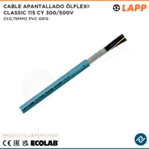CABLE DE CONTROL APANTALLADO ÖLFLEX® CLASSIC 115 CY 300/500V 2X0,75MM2 PVC GRIS