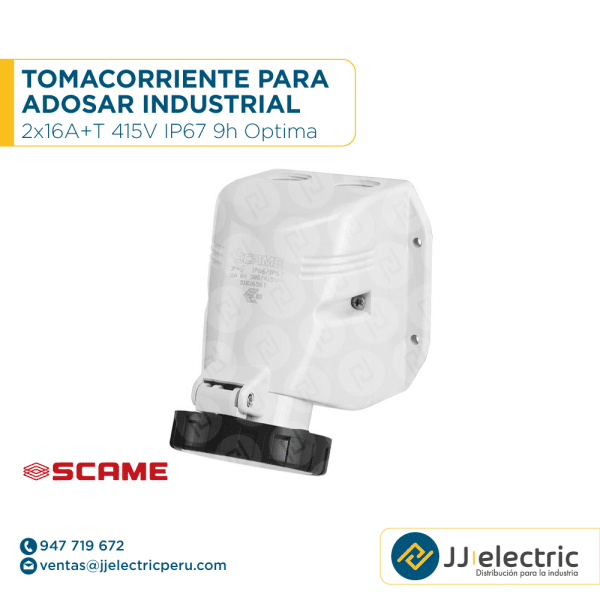 Tomacorriente p/adosar industrial 2x16A+T 415V IP67 9h Optima - SCAME