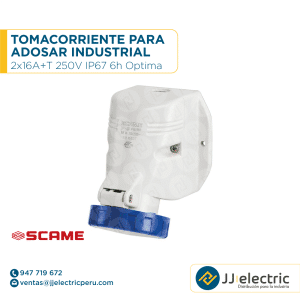 Tomacorriente p/adosar industrial 2x16A+T 250V IP67 6h Optima - SCAME