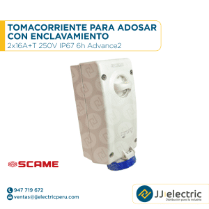 Tomacorriente p/adosar c/enclavamiento 2x16A+T 250V IP67 6h Advance2 - SCAME