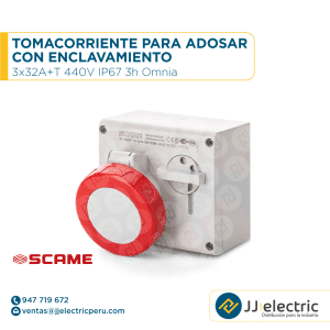 Tomacorriente p/adosar c/enclavamiento 3x32A+T 440V IP67 3h Omnia - SCAME