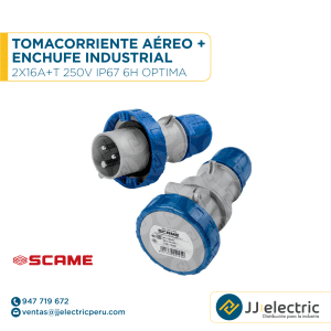Tomacorriente aéreo + enchufe industrial 2x16A+T 250V IP67 6h Optima - SCAME