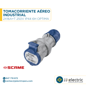 Tomacorriente aéreo industrial 2x16A+T 250V IP44 6h Optima - SCAME