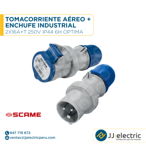 Tomacorriente aéreo + enchufe industrial 2x16A+T 250V IP44 6h Optima - SCAME