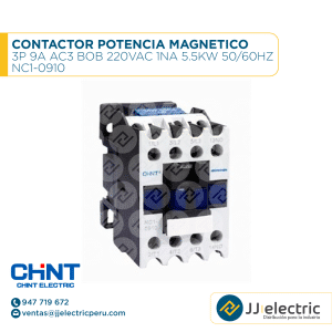 Contactor Potencia Magnético 3P 9A Ac3 Bob 220Vac 1Na 5.5Kw 50/60Hz / NC1-0910 - CHINT