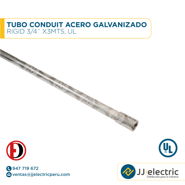 Tubo Conduit acero galvanizado Rigid 3/4¨ x3mts, UL - WEIFANG
