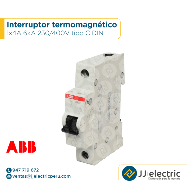 Interruptor termomagnético 1x4A 6kA 230/400V tipo C DIN - ABB
