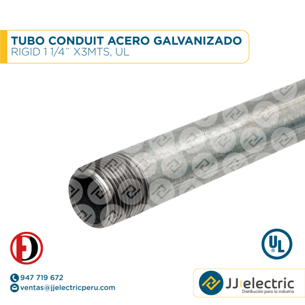 Tubo Conduit acero galvanizado Rigid 1 1/4¨ x3mts, UL - WEIFANG