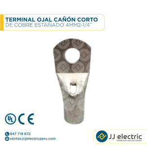 TERMINAL OJAL CAÑÓN CORTO DE COBRE ESTAÑADO 4MM2-1/4´´