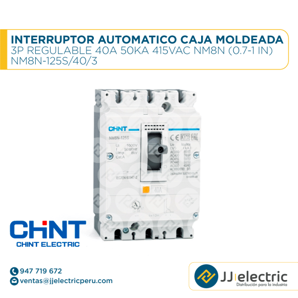 Interruptor Aut. Caja Moldeada 3P Regulable 40A 50Ka 415Vac Nm8N (0.7-1 In) / NM8N-125S/40/3  - CHINT