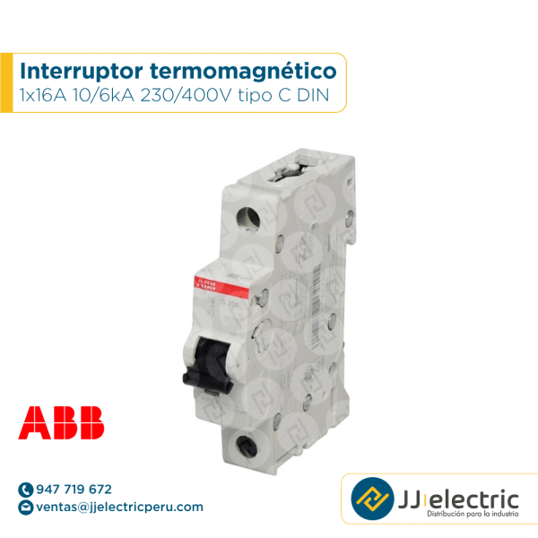Interruptor termomagnético 1x16A 10/6kA 230/400V tipo C DIN - ABB