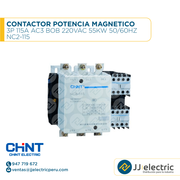 Contactor Potencia Magnetico 3P 115A Ac3 Bob 220Vac 55Kw 50/60Hz / NC2-115 - CHINT