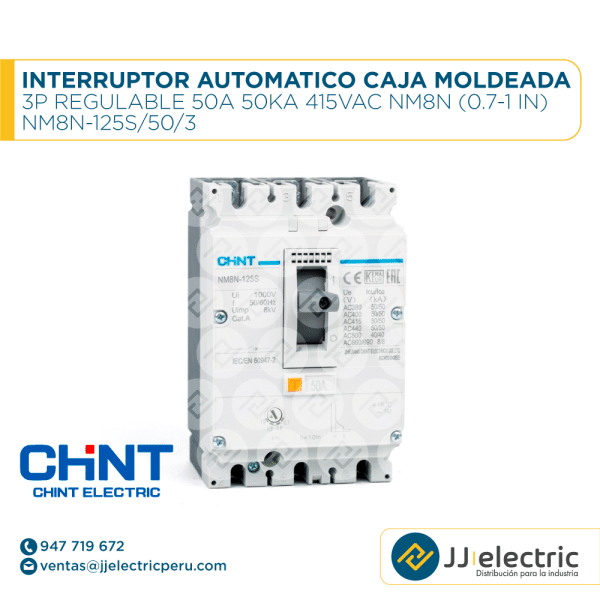 Interruptor Aut. Caja Moldeada 3P Regulable 50A 50Ka 415Vac Nm8N (0.7-1 In) / NM8N-125S/50/3 - CHINT