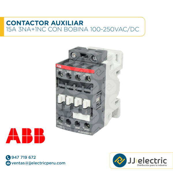 Contactor auxiliar 15A 3NA+1NC con bobina 100-250VAC/DC - ABB
