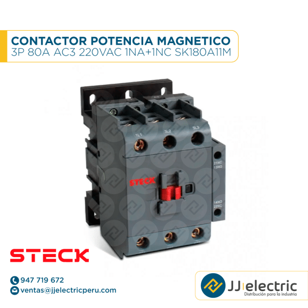 Contactor Potencia Magnético 3P 80A Ac3 220Vac 1Na+1Nc Sk180A11M - STECK
