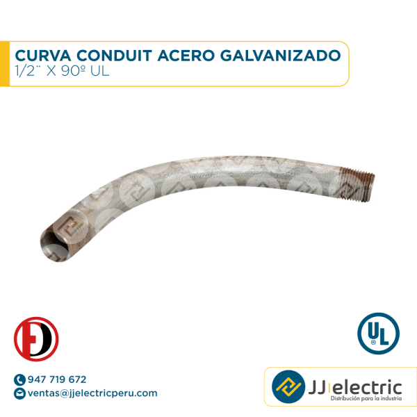 Curva conduit acero galvanizado 1/2¨ x 90º UL - SM0001