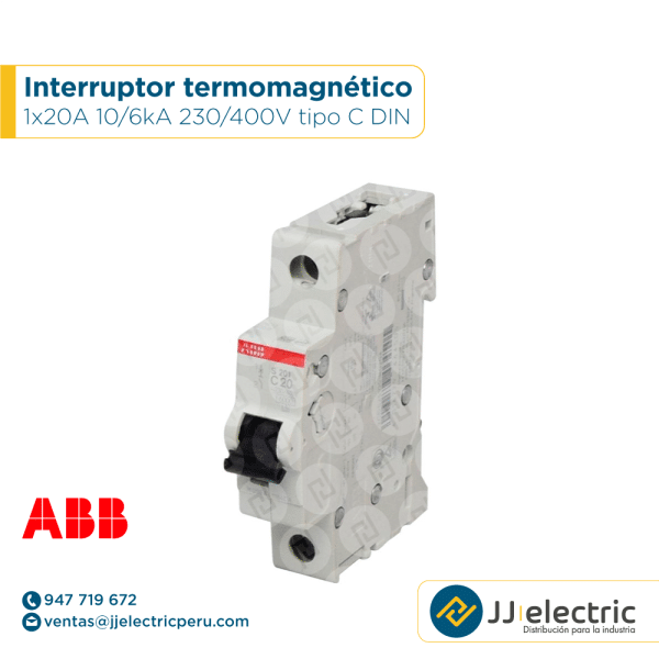 Interruptor termomagnético 1x20A 10/6kA 230/400V tipo C DIN - ABB