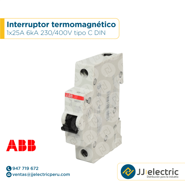 Interruptor termomagnético 1x25A 6kA 230/400V tipo C DIN - ABB