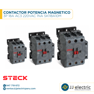 Contactor Potencia Magnético 3P 18A Ac3 220Vac 1Na Sk118A10M - STECK