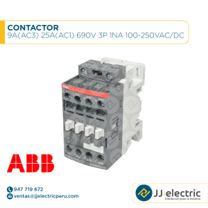 Contactor 9A(AC3) 25A(AC1) 690V 3P 1NA 100-250VAC/DC - ABB