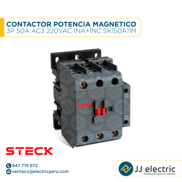 Contactor Potencia Magnético 3P 50A Ac3 220Vac 1Na+1Nc Sk150A11M - STECK