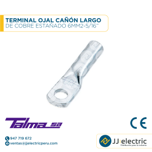 TERMINAL OJAL CAÑÓN LARGO DE COBRE ESTAÑADO 6MM2-5/16´´ - TALMA SA