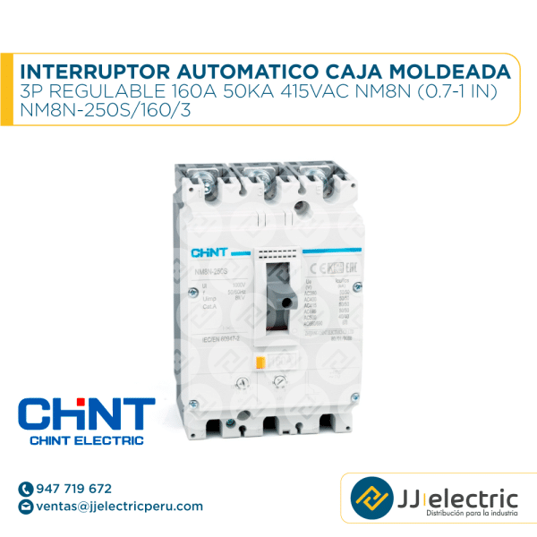 Interruptor Aut. Caja Moldeada 3P Regulable 160A 50Ka 415Vac Nm8N (0.7-1 In) / NM8N-250S/160/3 - CHINT