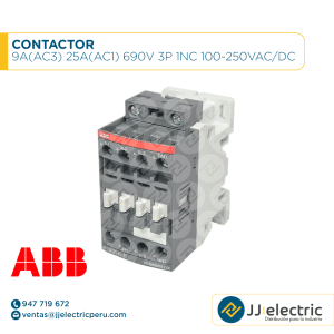 Contactor 9A(AC3) 25A(AC1) 690V 3P 1NC 100-250VAC/DC - ABB
