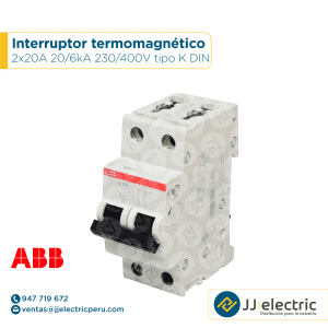 Interruptor termomagnético 2x20A 20/6kA 230/400V tipo K DIN - ABB