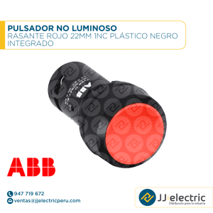Pulsador no luminoso rasante rojo 22mm 1NC plástico negro integrado - ABB