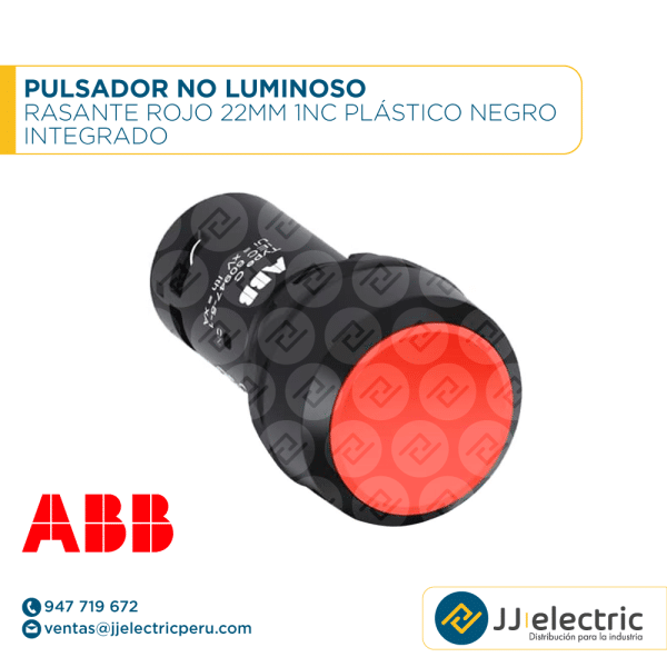 Pulsador no luminoso rasante rojo 22mm 1NC plástico negro integrado - ABB