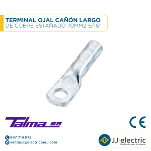 TERMINAL OJAL CAÑÓN LARGO DE COBRE ESTAÑADO 70MM2-5/16´´- TALMA SA