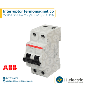 Interruptor termomagnético 2x20A 10/6kA 230/400V tipo C DIN - ABB