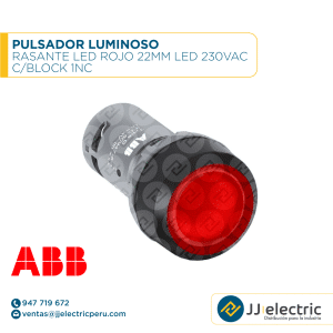 Pulsador luminoso rasante LED rojo 22mm LED 230VAC c/block 1NC - ABB