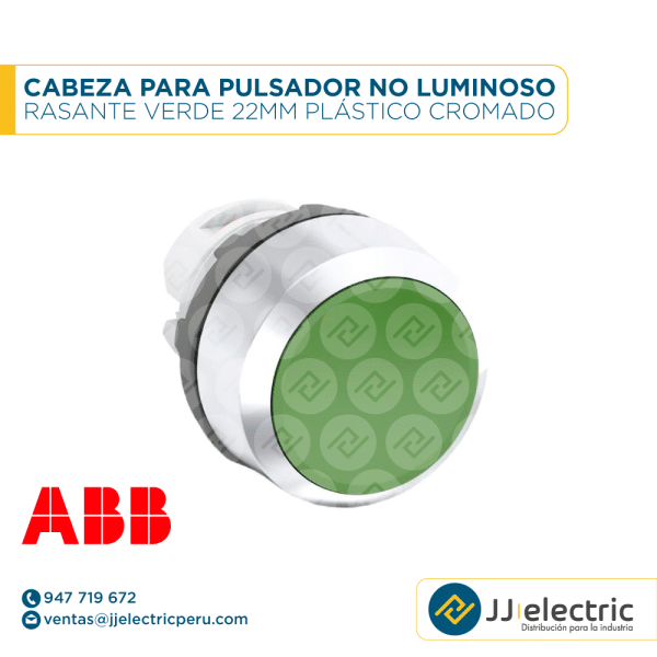 Cabeza para pulsador no luminoso rasante verde 22mm plástico cromado - ABB