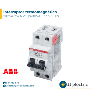 Interruptor termomagnético 2X25A 25kA 230/400VAC tipo K DIN - ABB