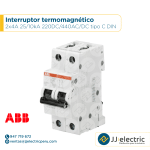 Interruptor termomagnético 2x4A 25/10kA 220DC/440AC/DC tipo C DIN - ABB