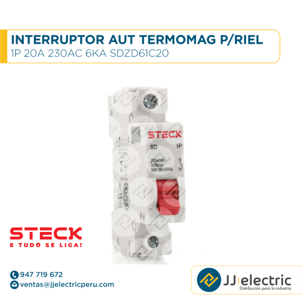 Interruptor Aut Termomagnético P/Riel 1P 20A 230Ac 6Ka Sdzd61C20 - STECK