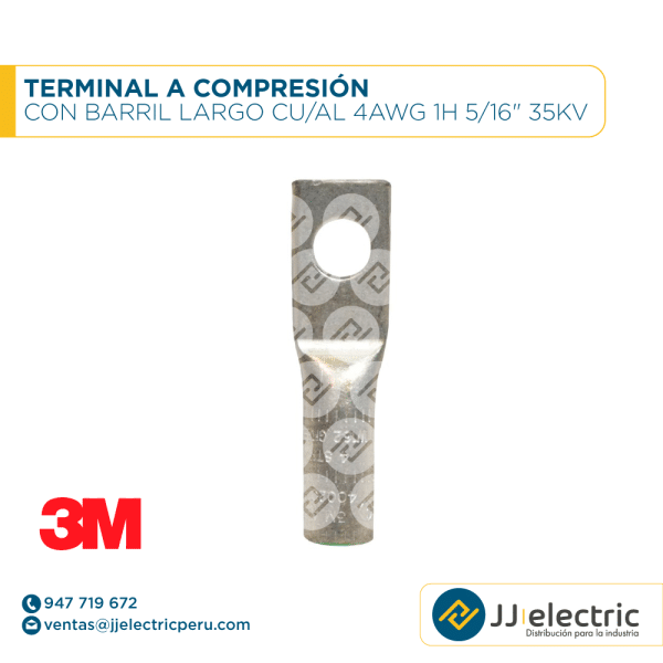 Terminal a compresión con barril largo CU/AL 4AWG 1h 5/16" 35kV - 3M