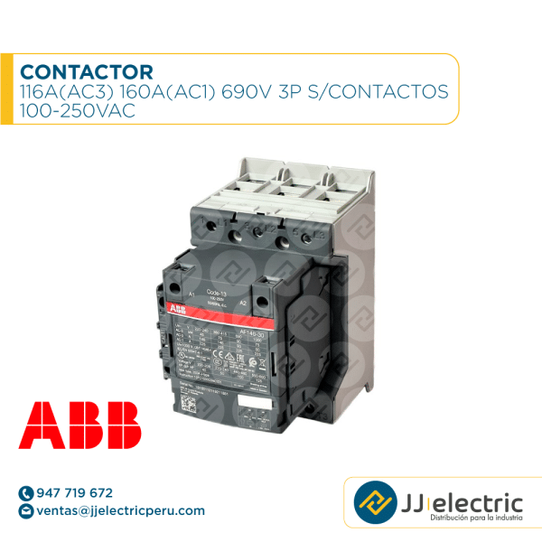 Contactor 116A(AC3) 160A(AC1) 690V 3P s/contactos 100-250VAC - ABB