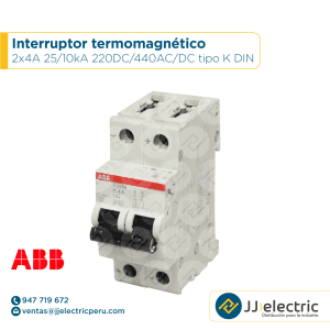 Interruptor termomagnético 2x4A 25/10kA 220DC/440AC/DC tipo K DIN - ABB
