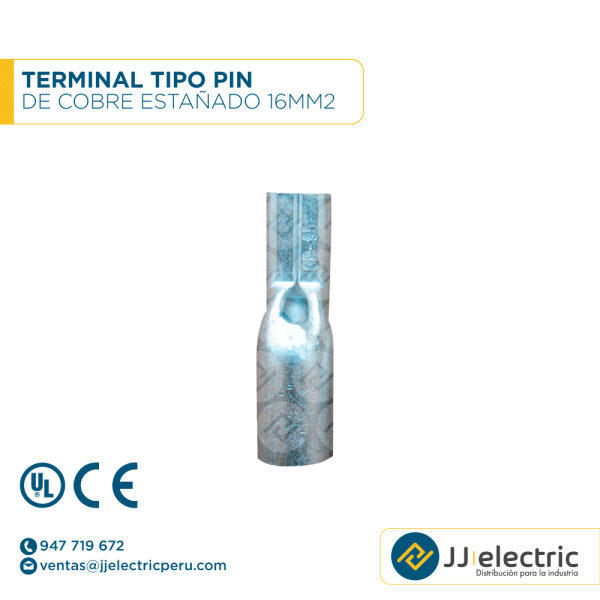 TERMINAL TIPO PIN DE COBRE ESTAÑADO 16MM2
