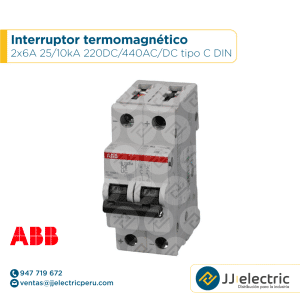 Interruptor termomagnético 2x6A 25/10kA 220DC/440AC/DC tipo C DIN - ABB