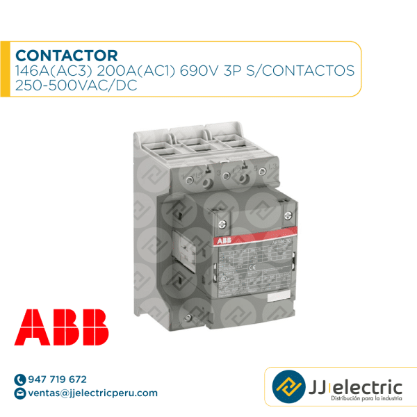 Contactor 146A(AC3) 200A(AC1) 690V 3P s/contactos 250-500VAC/DC - ABB
