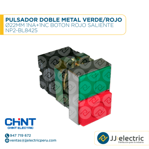 Pulsador Doble Metal Verde/Rojo Ø22Mm 1Na+1Nc Boton Rojo Saliente / NP2-BL8425 - CHINT