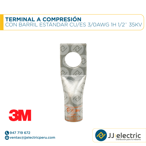 Terminal a compresión con barril estándar CU/ES 3/0AWG 1h 1/2¨ 35kV - 3M
