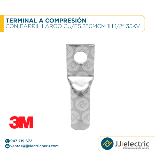Terminal a compresión con barril largo CU/ES.250MCM 1h 1/2" 35kV - 3M