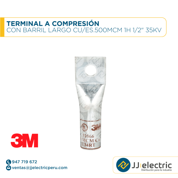 Terminal a compresión con barril largo CU/ES.500MCM 1h 1/2" 35kV - 3M