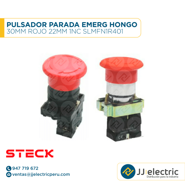 Pulsador Parada Emerg Hongo 30Mm Rojo 22Mm 1Nc Slmfn1R401 - STECK