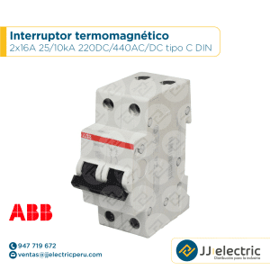 Interruptor termomagnético 2x16A 25/10kA 220DC/440AC/DC tipo C DIN - ABB
